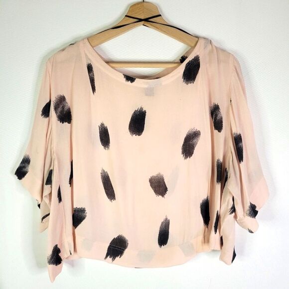 H&M Blush Pink and Black Brushstroke Loose Crop Top - Picture 1 of 8